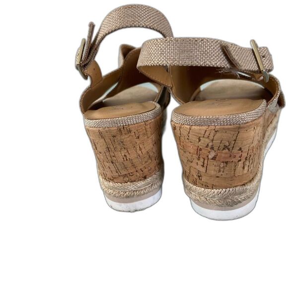 NEUTRAL TAN/BEIGE ESPADRILLE cork platform wedge - Picture 7 of 13